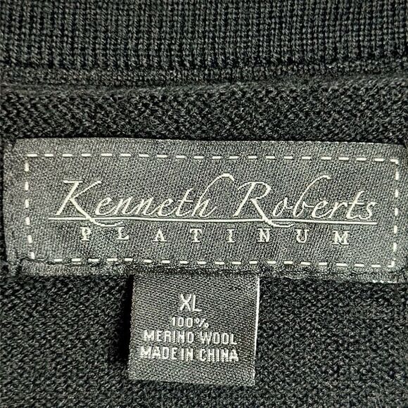 Kenneth Roberts Platinum Merino Wool Sweater Black Argyle V-neck Men’s size XL - Picture 8 of 9